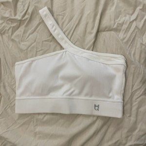 White One Shoulder Sports Bra